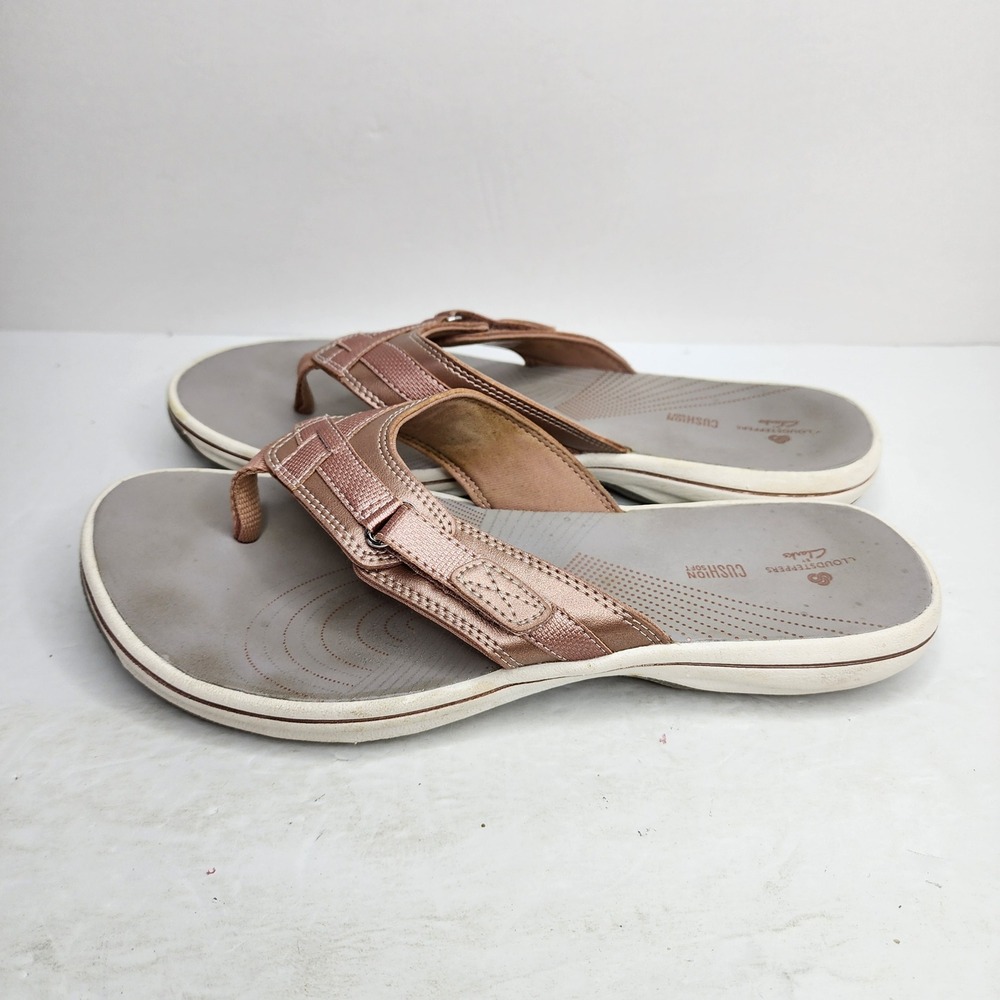 Clarks‎ Cloudsteppers Flip Flop Women 9 Rose Gold Brinkley Jazz Adjustable Strap